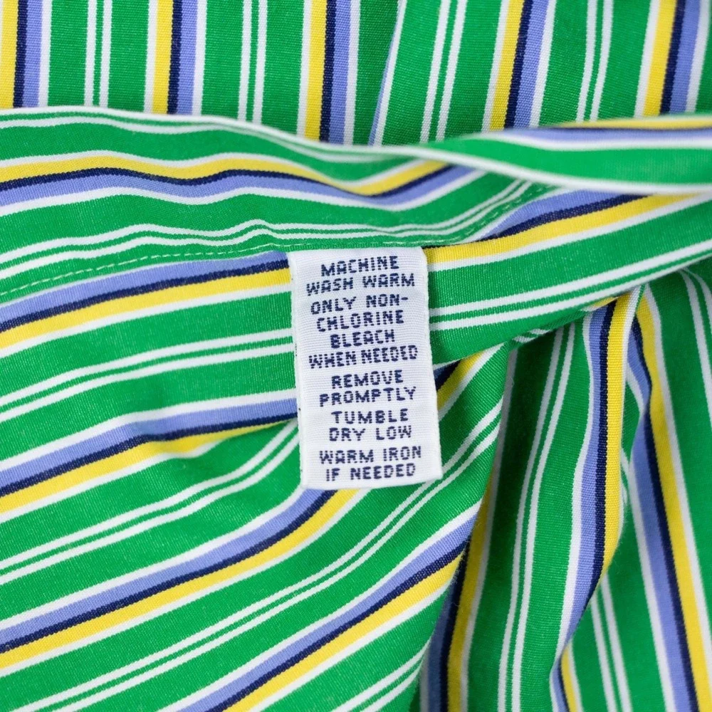 VTG Polo Ralph Lauren Mens Medium Green Stripe Classic‎ Fit LS Shirt